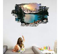 Stickers Muraux Art 3D Brisé Lac Autocollants Muraux Amovibles Montagnes Papier Peint Chambre Vinyle Auto-Adhésif Pour Filles Enfants Chambre Pépinière Décor À La Maison Cadeau 50x75cm