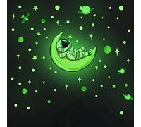 Stickers Muraux Astronaute Lune Jaune Etoiles Phosphorescentes Plafond Auto Adhésifs Etoile Fluorescente Chambre Enfant Chambre Plafond Décoration Autocollant Mural