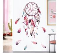 Stickers muraux attrape-rêves, décoration plume fleur pour salon, chambre enfant (96x48.5 cm).
