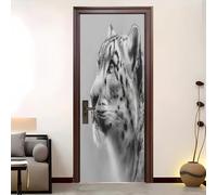 Stickers Muraux Autocollant Porte 3D Motif Animal LéOpard Des Neiges Stickers De Porte PVC Imperméable Gris Papier Peint Murale pour Salon, Salle De Bain Décoration / 83x205 cm