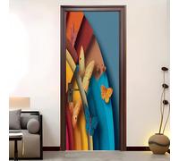 Stickers Muraux Autocollant Porte 3D Papillon Arc En Ciel Abstrait Stickers De Porte PVC Imperméable Coloré Papier Peint Murale pour Salon, Salle De Bain Décoration / 95x205 cm