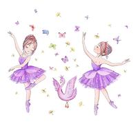 Stickers Muraux Ballerine Filles Rose Autocollant Mural Fille de Ballet Danseuse Papillon Décoration Murale Chambre Filles Enfants Bébé Pépinière Salon Salle De Danse (Violet)