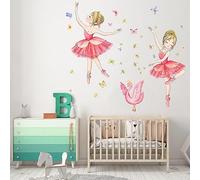 Stickers Muraux Ballerine Filles Rose Autocollant Mural Fille de Ballet Danseuse Papillon Décoration Murale Chambre Filles Enfants Bébé Pépinière Salon Salle De Danse (Rose)