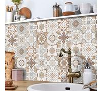 Stickers Muraux Beige Marron Maroc Credence Adhesive pour Cuisine Pvc Imperméable Stickers Cuisine Carrelage Adhesif Mural Salle de Bain Autocollant Mural Papier Peint Salon 20x20cm/24 Pièces