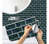 Stickers Muraux Carrelage Adhésif 3D, Sticker Carreaux, Stickers Autocollant Carrelage Cuisine Salle de Bain Tuile Auto-Adhésif Impermeable Muraux Décorative 30 x 15cm x 48pcs Motif Vintage Vert