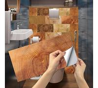 Stickers Muraux Carrelage Adhésif 3D, Sticker Carreaux, Stickers Autocollant Carrelage Cuisine Salle de Bain Tuile Auto-Adhésif Impermeable Muraux Décorative 30 x 15cm x 48pcs Grain de Bois