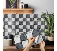 Stickers Muraux Carrelage Adhésif 3D, Sticker Carreaux, Stickers Autocollant Carrelage Cuisine Salle de Bain Tuile Auto-Adhésif Impermeable Muraux Décorative 30 x 15cm x 48pcs Texture Marbre