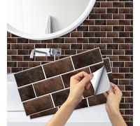 Stickers Muraux Carrelage Adhésif 3D, Sticker Carreaux, Stickers Autocollant Carrelage Cuisine Salle de Bain Tuile Auto-Adhésif Impermeable Muraux Décorative 30 x 15cm x 48pcs Mur de Briques