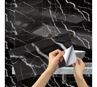 Stickers Muraux Carrelage Adhésif 3D, Sticker Carreaux, Stickers Autocollant Carrelage Cuisine Salle de Bain Tuile Auto-Adhésif Impermeable Muraux Décorative 30 x 15cm x 48pcs Texture Marbre Noir