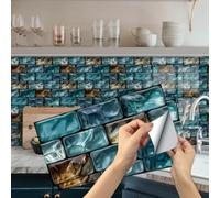 Stickers Muraux Carrelage Adhésif 3D, Sticker Carreaux, Stickers Autocollant Carrelage Cuisine Salle de Bain Tuile Auto-Adhésif Impermeable Muraux Décorative 30 x 15cm x 48pcs Vert