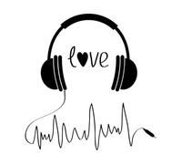 Stickers muraux Casque Écouter Aimer Musique Battement de cœur 36x37.3cm Décoration artistique Noir