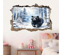 Stickers Muraux Cassés 3D Ours Art Mural Paysage Forestier Hivernal Pépinière Enfants Chambre Salon Fond Sticker Mural Amovible Vinyle Décoration De La Maison 87x58cm