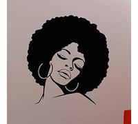 Stickers Muraux Chambre, Art De Tatouage Mural, Femme Africaine Fille Africaine Hippie Visage Décoration D'Intérieur Glamour Cheveux 57X63Cm
