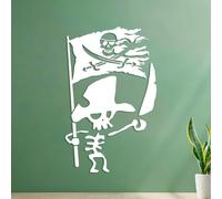 Stickers muraux Chambre d'enfant sur le thème des pirates avec un crâne et un drapeau pirate déchiré 35x56.2cm Fourni avec un kit de film de transfert Blanc