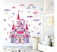 Stickers Muraux Château Autocollant Mural Papillon Arc-en-ciel Nuage pour la Chambre des Enfants Filles Décor