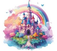 Stickers Muraux Château Décalque Mural Château Arc-en-ciel Des Contes de Fées Autocollant Mural pour la Chambre multicol STICKERS