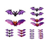 Stickers Muraux Chauves-Souris 3D Halloween, Lot de 24, Décoration Murale | Dégradé Violet/Noir, PVC Flexible 3D, Autocollant Sans Résidu, Déco Fête Halloween, Scène Effrayante.