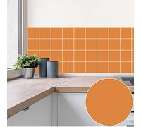 Stickers Muraux Couleur Orange Credence Adhesive pour Cuisine PVC Papier Peint Imperméable Carrelage Adhesif Mural Salle de Bain Auto-Adhésif Stickers Carrelage Stickers Cuisine 15x15cm/10 Pcs