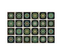 Stickers Muraux Cuisine 10x10 cm Mandala Noir Vert Credence Adhesive pour Cuisine Vinyle Stickers Carrelage Décoration de Meubles Carrelage Adhesif Mural Salle de Bain (24 Pièces)