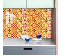 Stickers Muraux Cuisine 10x10 cm Maroc Orange Jaune Stickers Cuisine Imperméable Credence Adhesive pour Cuisine Carrelage Adhesif Mural Salle de Bain Décoration Stickers Carrelage 10 Pièces