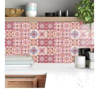Stickers Muraux Cuisine 15x15 cm Élégant Maroc Rose Credence Adhesive pour Cuisine Imperméable Carrelage Adhesif Mural Salle de Bain Décoration Meubles Stickers Carrelage 10 Pièces