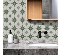 Stickers Muraux Cuisine 15x15 cm Vert Géométrique Beige Credence Adhesive pour Cuisine Decoration Carrelage Adhesif Mural Salle de Bain Imperméable Stickers Carrelage 12 Pièces