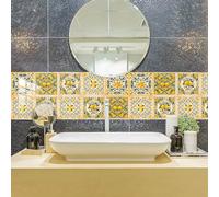 Stickers Muraux Cuisine 20x20 cm Feuilles De Citron Jaune Credence Adhesive pour Cuisine Vinyle Stickers Carrelage Décoration de Meubles Carrelage Adhesif Mural Salle de Bain (10 Pièces)