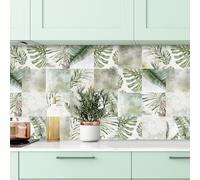 Stickers Muraux Cuisine 20x20 cm Feuilles Vertes Tropicales Stickers Cuisine Imperméable Credence Adhesive pour Cuisine Carrelage Adhesif Mural Salle de Bain Décoration Stickers Carrelage 24 Pièces