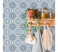 Stickers Muraux Cuisine 20x20 cm Mandala Fleurs Bleues Credence Adhesive pour Cuisine Decoration Carrelage Adhesif Mural Salle de Bain Imperméable Stickers Carrelage 20 Pièces