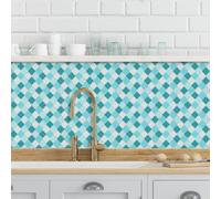 Stickers Muraux Cuisine 20x20 cm Or Vert Géométrique Credence Adhesive pour Cuisine Vinyle Stickers Carrelage Décoration de Meubles Carrelage Adhesif Mural Salle de Bain (10 Pièces)
