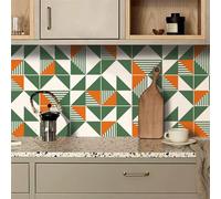 Stickers Muraux Cuisine 20x20cm Triangle Orange Vert Credence Adhesive pour Cuisine Vinyle Stickers Carrelage Décoration de Meubles Carrelage Adhesif Mural Salle de Bain (24 Pièces)