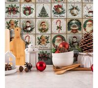 Stickers Muraux Cuisine Arc De Cloche Verte Stickers Salle de Bain Imperméable Dalle pvc Adhesive Murale Meuble Decoration Credence Adhesive pour Cuisine 10x10cm/24 pièces