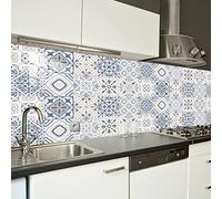 Stickers Muraux Cuisine Beige Retro Marocain Stickers Salle de Bain Imperméable Décoration Murale Dalle PVC Adhesive Sol Autocollant Credence Adhesive pour Cuisine 15x15cm /10 Pièces