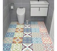 Stickers Muraux Cuisine Bleu Marocain Rose Stickers Salle de Bain Imperméable Décoration Murale Dalle PVC Adhesive Sol Autocollant Credence Adhesive pour Cuisine 15x15cm /10 Pièces