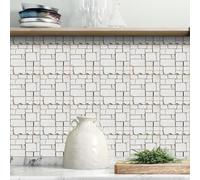 Stickers Muraux Cuisine Brique Blanche Beige Stickers Salle de Bain Imperméable Décoration Murale Dalle PVC Adhesive Sol Autocollant Credence Adhesive pour Cuisine 20x20cm /10 Pièces