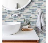 Stickers Muraux Cuisine Brique Bleue Verte Stickers Salle de Bain Imperméable Dalle pvc Adhesive Sol Placard Mur Decoration Credence Adhesive pour Cuisine 15x30 cm/30 pièces