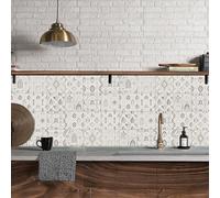 Stickers Muraux Cuisine Feuille De Bâtiment Beige Vinyle Adhesif Imperméable Placard Mur Armoires Meubles Decoration Dalle PVC Adhesive Sol Stickers Salle de Bain 10x10 cm/24 Pièces