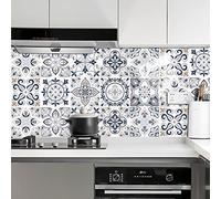 Stickers Muraux Cuisine Fleur Beige Gris Stickers Salle de Bain Imperméable Décoration Murale Dalle PVC Adhesive Sol Autocollant Credence Adhesive pour Cuisine 15x15cm /10 Pièces