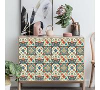 Stickers Muraux Cuisine Fleur Rouge Beige Stickers Salle de Bain Imperméable Décoration Murale Dalle PVC Adhesive Sol Autocollant Credence Adhesive pour Cuisine 15x15cm /10 Pièces