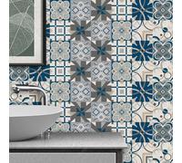 Stickers Muraux Cuisine Géométrie Bleue Brune Vinyle Adhesif Anti-eau et Anti-graisse Decoration Cuisine Dalle pvc Adhesive Sol Durable Stickers Salle de Bain 10x240 cm/ 1 rouleau