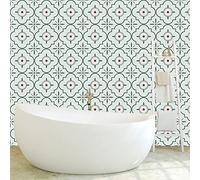 Stickers Muraux Cuisine Géométrie Des Feuilles Vertes Stickers Salle de Bain Imperméable Décoration Murale Dalle PVC Adhesive Sol Autocollant Credence Adhesive pour Cuisine 15x15cm /10 Pièces