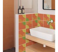 Stickers Muraux Cuisine Géométrie Jaune Orange Stickers Salle de Bain Imperméable Décoration Murale Dalle PVC Adhesive Sol Autocollant Credence Adhesive pour Cuisine 20x20 cm /36 Pièces