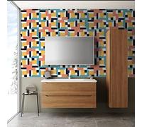 Stickers Muraux Cuisine Géométrie Jaune Orange Stickers Salle de Bain Imperméable Décoration Murale Dalle PVC Adhesive Sol Autocollant Credence Adhesive pour Cuisine 20x20 cm /36 Pièces
