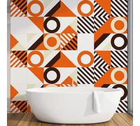 Stickers Muraux Cuisine Géométrie Marron Orange Stickers Salle de Bain Imperméable Décoration Murale Dalle PVC Adhesive Sol Autocollant Credence Adhesive pour Cuisine 20x20 cm /12 Pièces