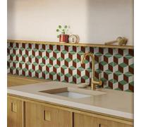 Stickers Muraux Cuisine Géométrie Marron Vert Stickers Salle de Bain Imperméable Décoration Murale Dalle PVC Adhesive Sol Autocollant Credence Adhesive pour Cuisine 20x20 cm /12 Pièces