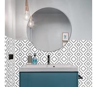 Stickers Muraux Cuisine Géométrie Noire Stickers Salle de Bain Imperméable Décoration Murale Dalle PVC Adhesive Sol Autocollant Credence Adhesive pour Cuisine 15x15cm /10 Pièces