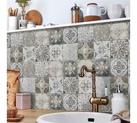 Stickers Muraux Cuisine Gris Vert Rétro Stickers Salle de Bain Imperméable Dalle pvc Adhesive Murale Meuble Decoration Credence Adhesive pour Cuisine 10x10cm/24 pièces