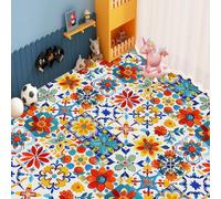 Stickers Muraux Cuisine Jaune Bleu Rouge Credence Adhesive pour Cuisine Panneau Mural Salle de Bain Pvc Autocollant Carrelage Imperméable Stickers Carrelage Salle de bain 30x30cm/10 Pcs