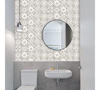 Stickers Muraux Cuisine Mandala Beige Rétro Stickers Salle de Bain Imperméable Décoration Murale Dalle PVC Adhesive Sol Autocollant Credence Adhesive pour Cuisine 10x10cm /10 Pièces