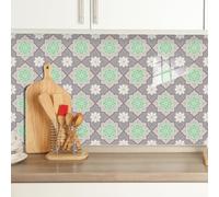Stickers Muraux Cuisine Mandala Vert Rose Dalle PVC Adhesive Murale Imperméable Meuble Cheminée Entoure Carrelage Adhesif Sol Decoration Credence Adhesive pour Cuisine 20x20 cm/10 pièces
